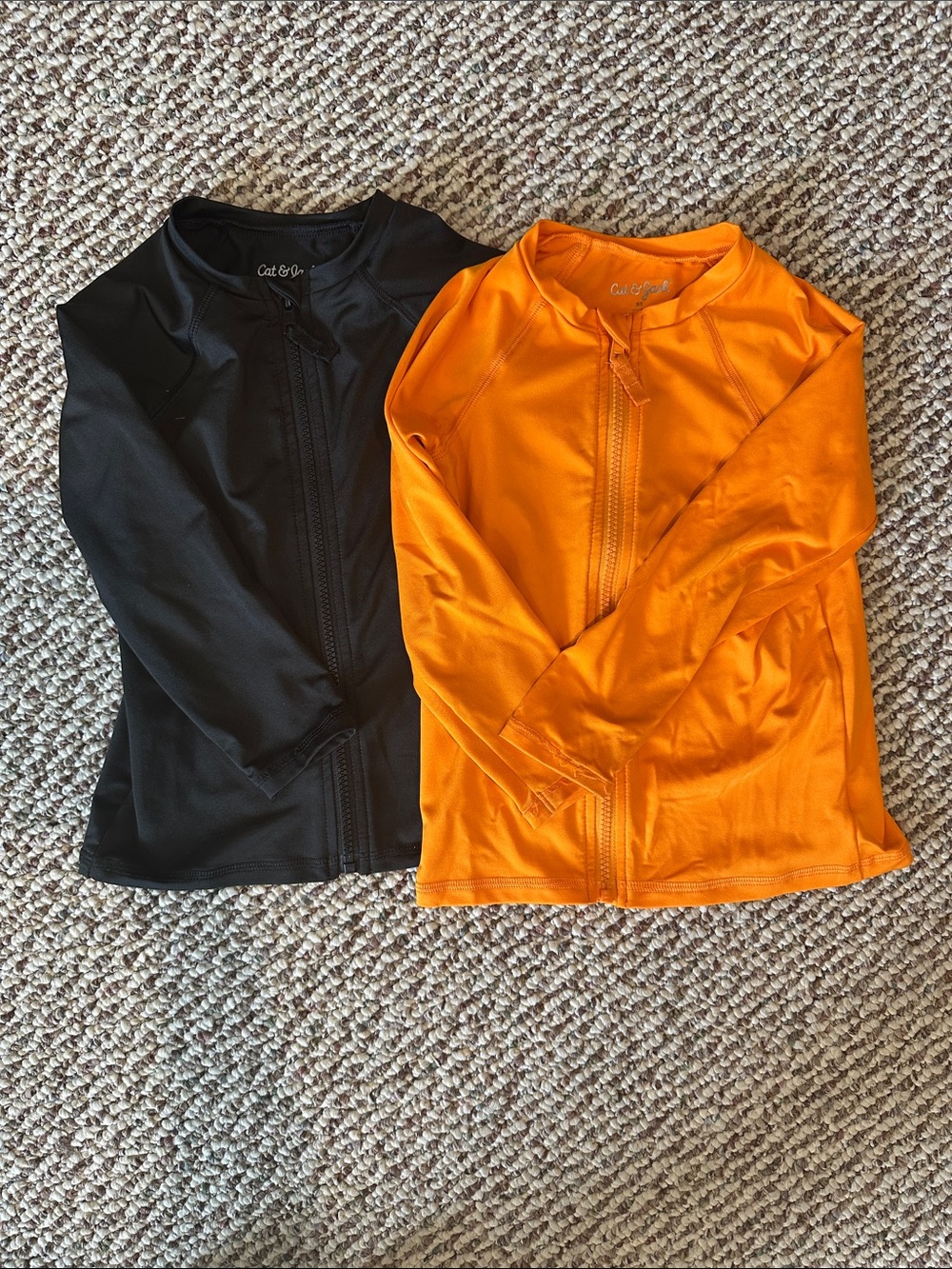 Cat & Jack Black and Orange Zip-Front Rash Guard Pair